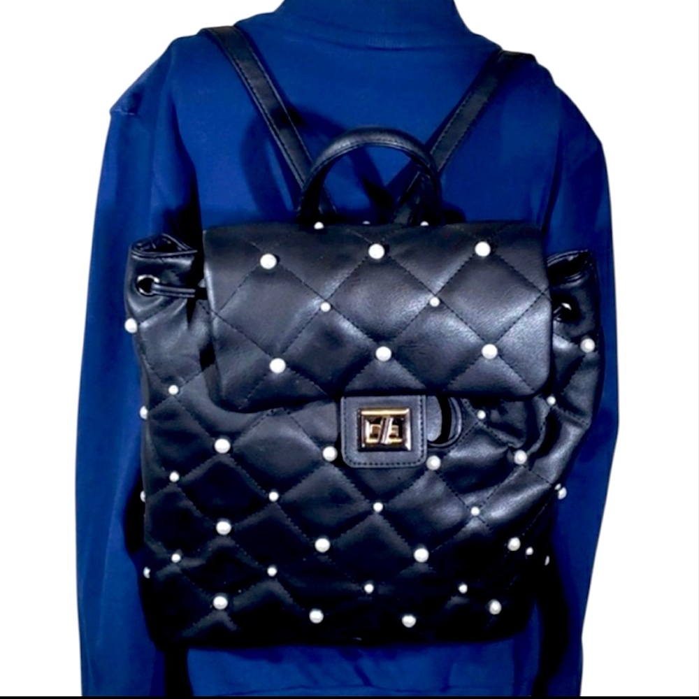 NWT Just Fab Black Quilted Backpack with Pearl Accents.